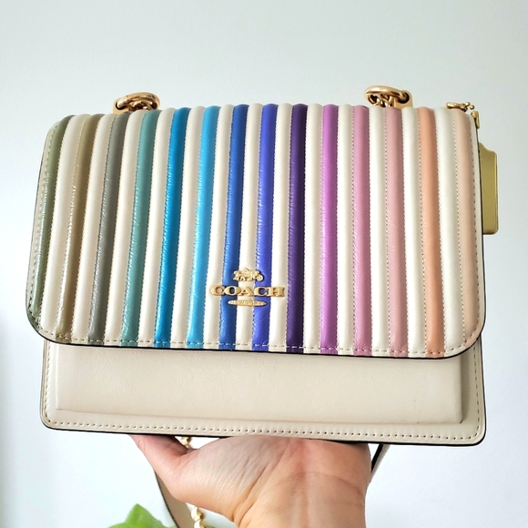 Coach Rainbow Ivory gold chain purse Crossbody Handbag bag - Picture 4 of 13